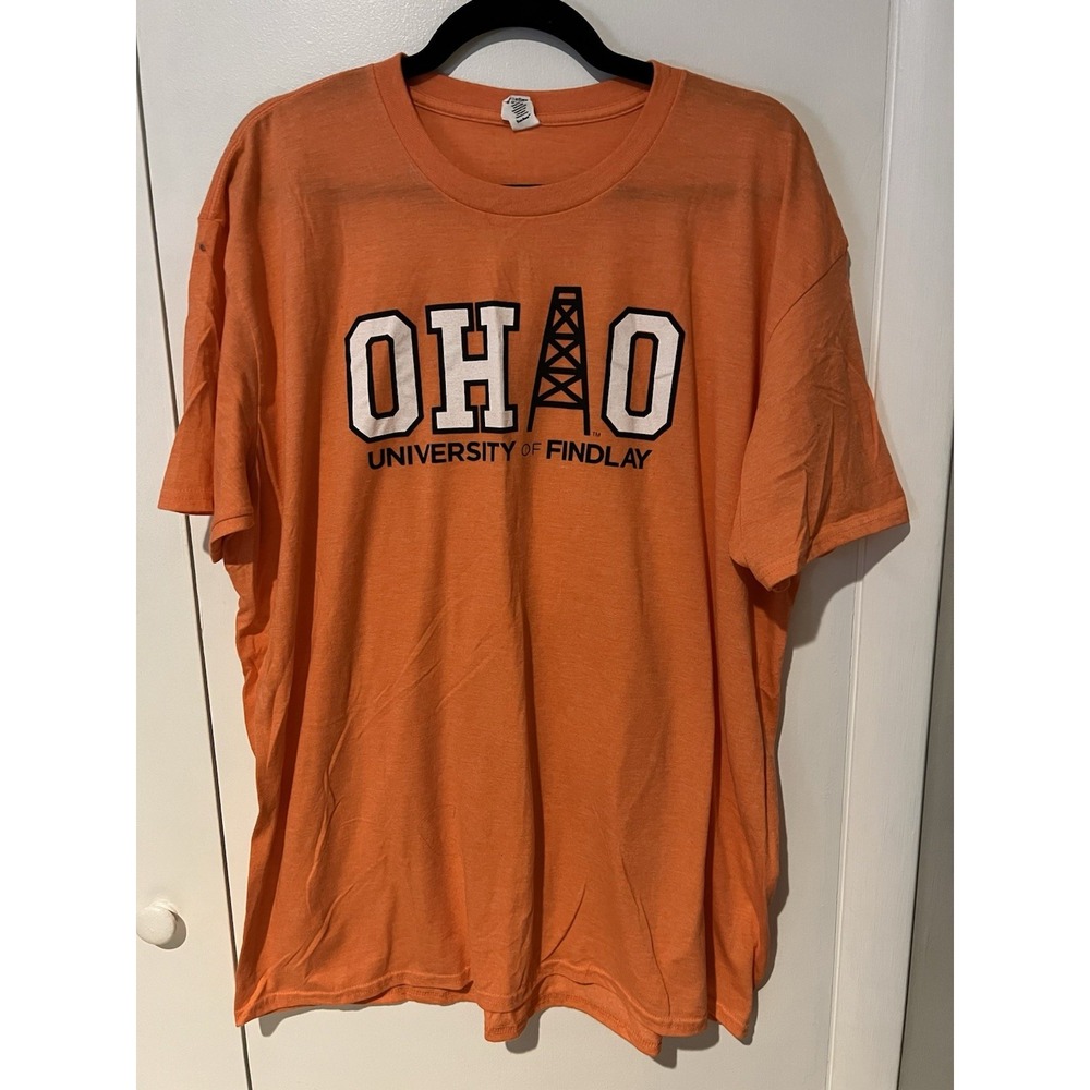 University of Findlay Adult T-Shirt‎ Oilers Logo Orange 2XL Mens Soft Tee